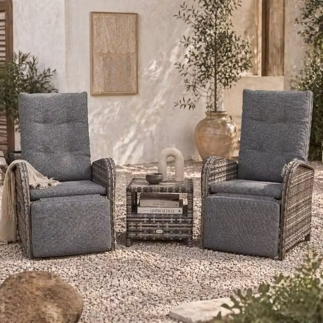 Wyld Haus Elcoto 2 Seater Rattan Lounge Set with Coffee Table in Brown and Grey