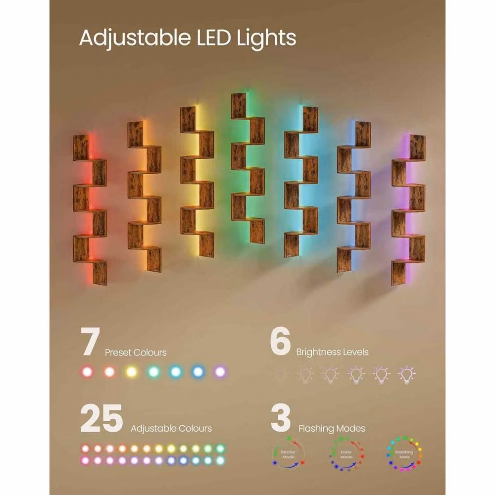 The Bazaarist 5 Tier Corner Shelf with Integrated RGB LED Lights, Brown – 3