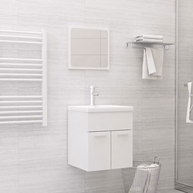 Berkfield Home Modern High Gloss White Bathroom Furniture Set with Vanity Unit and Mirror Cabinet