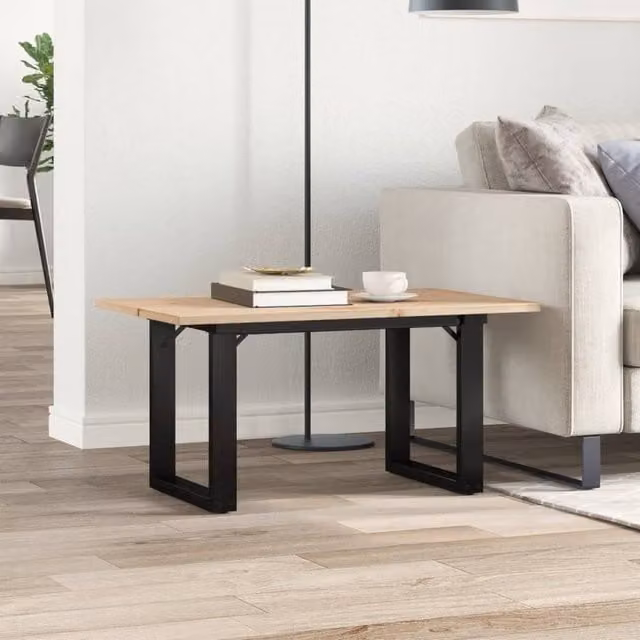 Berkfield Home Beautiful O-Frame Coffee Table in Brown Solid Pine and Steel, W: 80 cm, D: 50 cm, H: 40 cm – 1