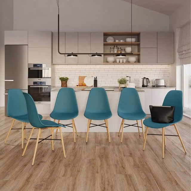 URBNLIVING Tromso Scandinavian Style Dining Chair Set of 4 in Blue Synthetic Leather with Wood Effect and Metal Legs