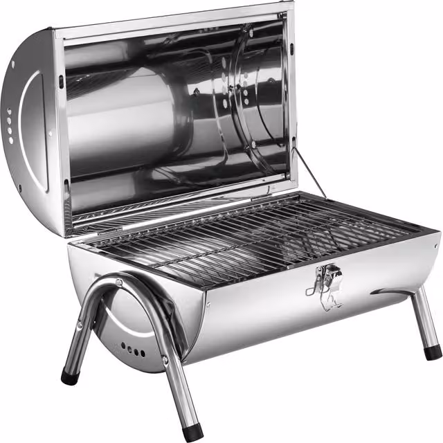 Tectake Stainless Steel Tabletop Charcoal BBQ in Silver and Grey