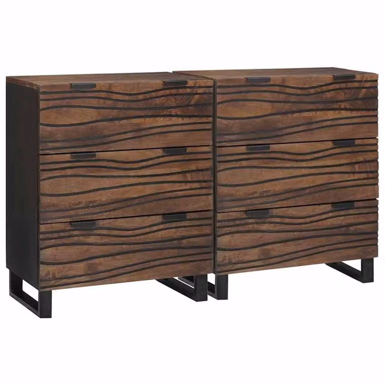 Berkfield Home Set of 2 Brown Solid Wood Sideboards with Drawers and Storage