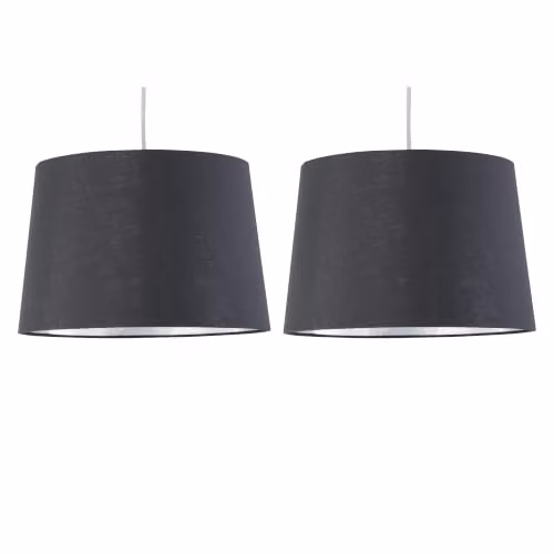 First Choice Lighting Zoey Set of 2 Grey and Silver Fabric Cylinder Easy Fit Pendant Lamp Shades – 5