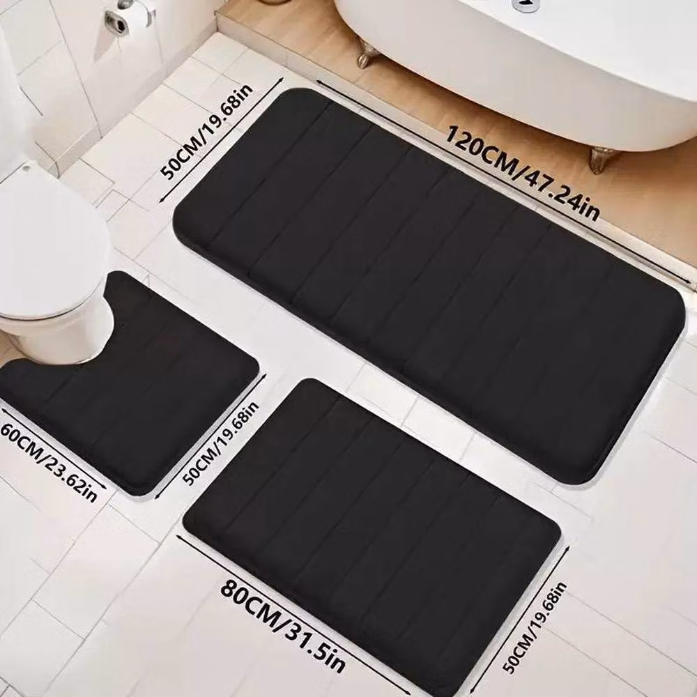 Kelvenix Set of 3 Black Memory Foam Non-Slip Rectangular Bath Mats – 2