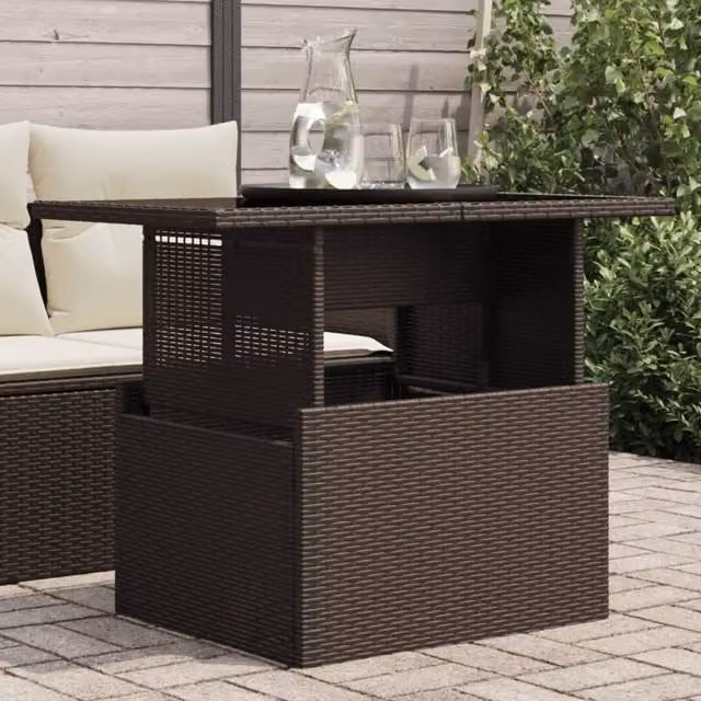 Berkfield Home Brown Poly Rattan Garden Table with Glass Top, W/D/H: 100 x 55 x 73 cm – 1