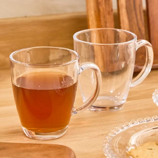 Dibor Set of 2 Transparent Glass Coffee Mugs, 360 ml per mug