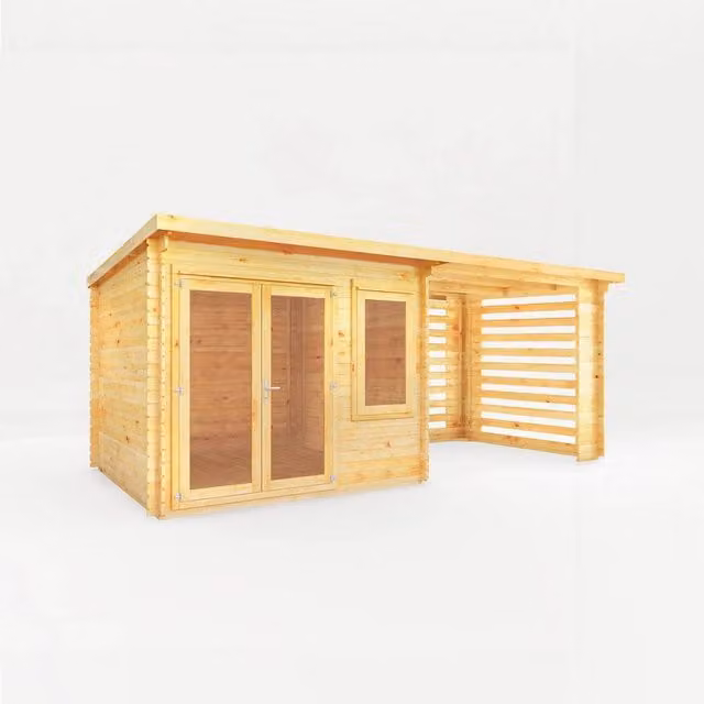 Mercia Elite Pent 28 mm Log Cabin with Slatted Area in Light Tan