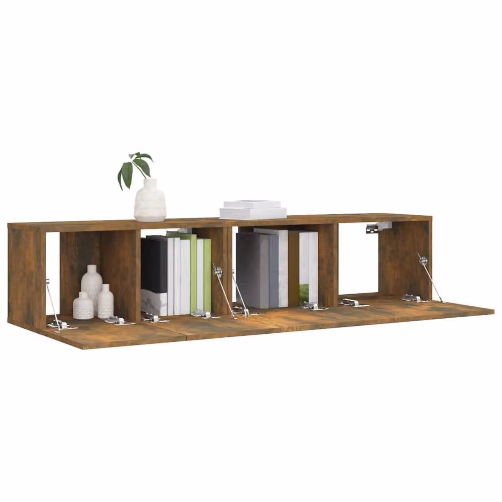 Berkfield Home 2 Piece Modern TV Cabinet Set in Smoked Oak Brown with Wall Cabinet and Lowboard – 3