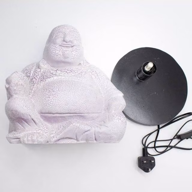 KDMD Laughing Buddha Lavender Crackle Decorative Ceramic Table Lamp with Round Stand in Purple – 1