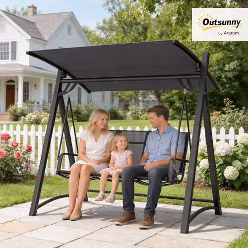 Outsunny 3 Seater Garden Swing Bench with Adjustable Canopy, Grey, W/D/H: 188 x 130 x 183 cm – 2