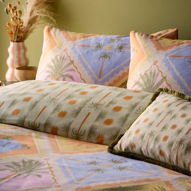 Make It A Home Tropicala Reversible Printed Duvet Cover Set, Multicolour/Orange, W: 90 cm x H: 200 cm
