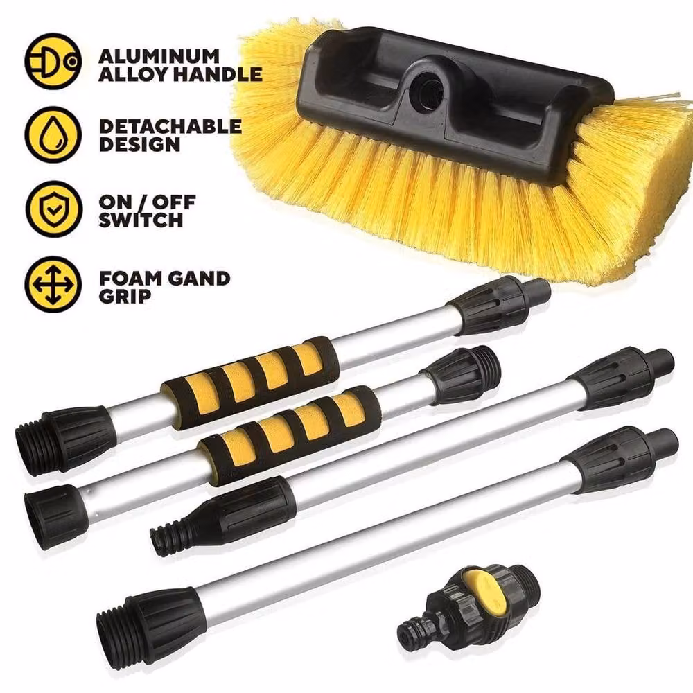 NESTLUNE Yellow Water Fed Extendable Car Wash Brush with Aluminium Telescopic Handle, W: 15 cm, H: 150 cm – 5