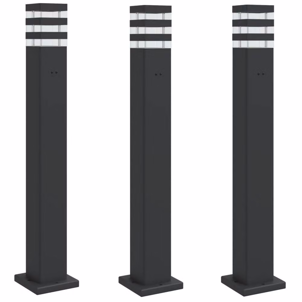 Berkfield Home Set of 3 Black Aluminium Outdoor Floor Lamps with Outlet, Height: 80 cm – 2