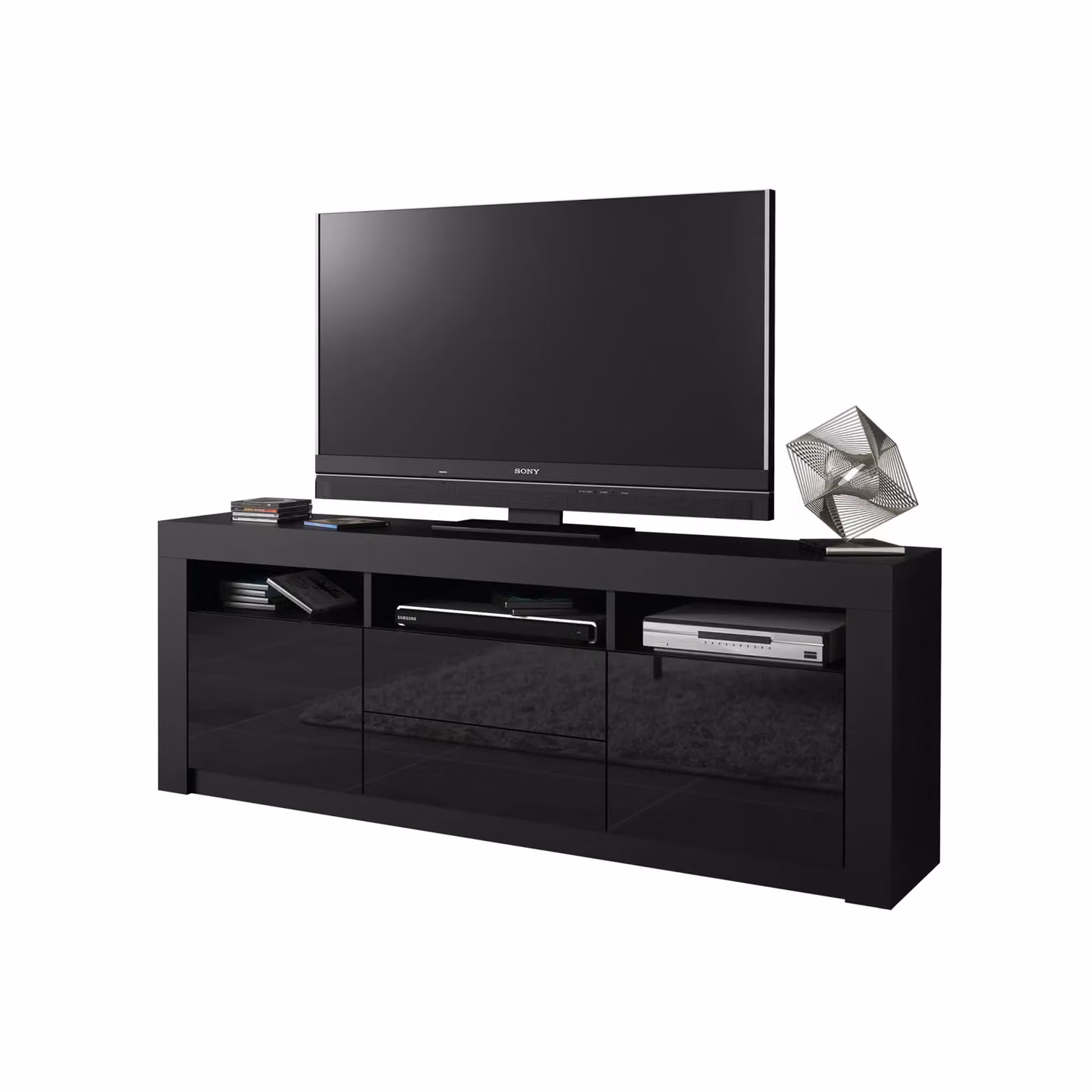 Creative Furniture Modern Black High Gloss TV Unit W: 160 cm, H: 60 cm, D: 35 cm – 2