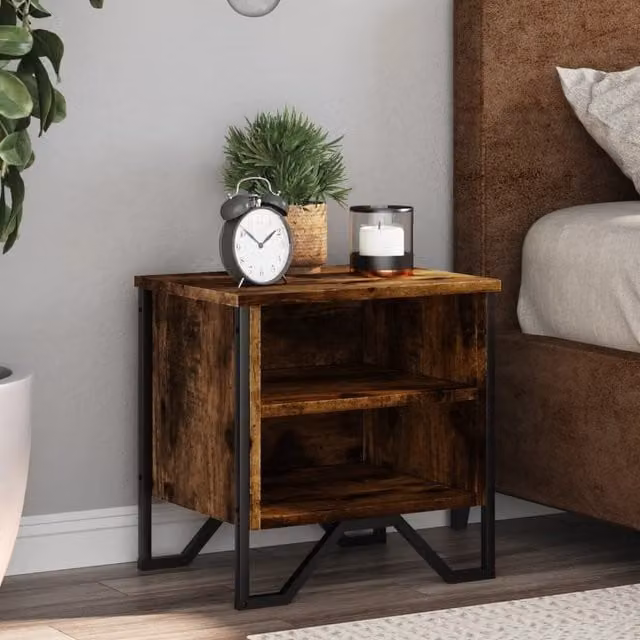 Berkfield Home Set of 2 Smoked Oak Bedside Cabinets in Brown, W/D/H: 40 x 30 x 40 cm – 1