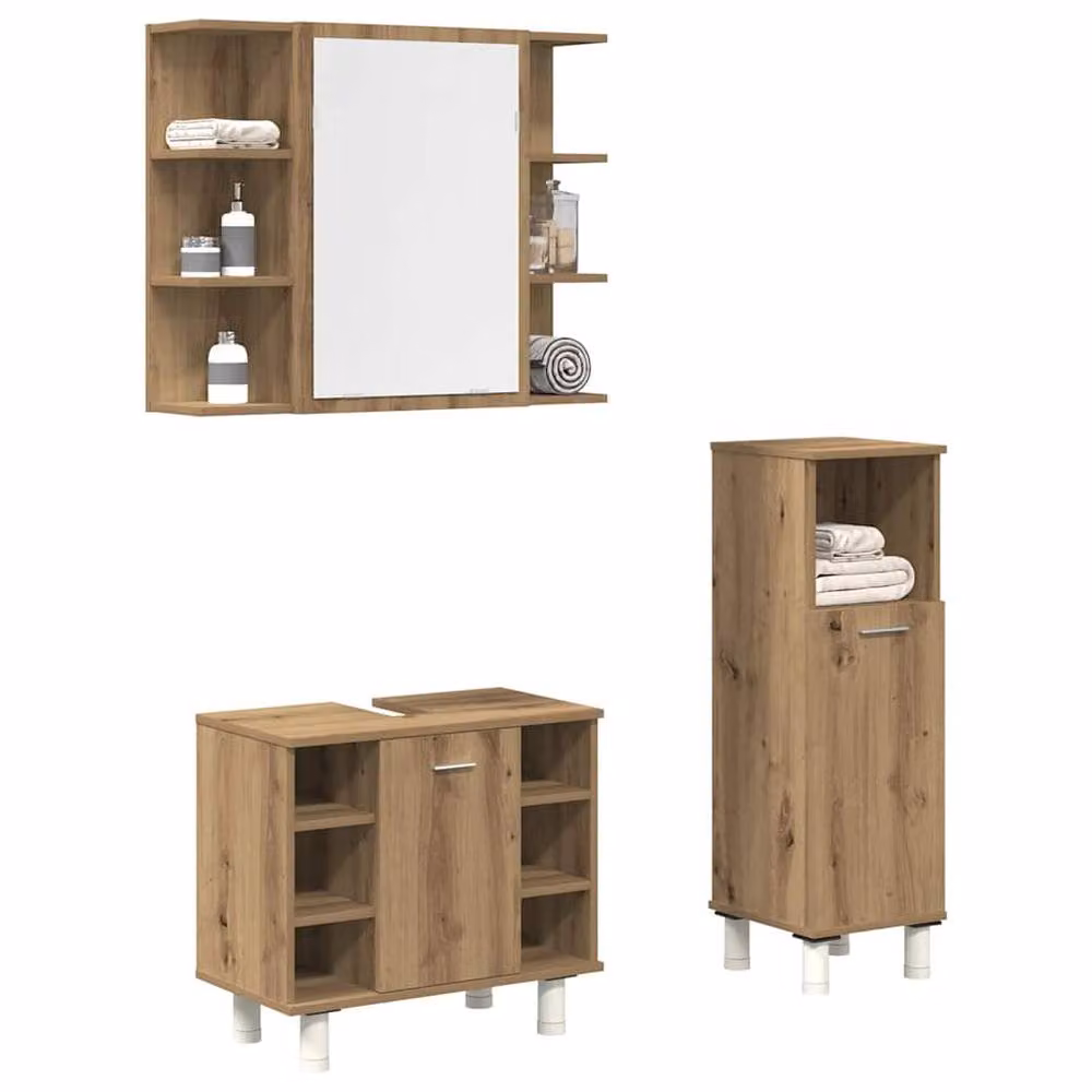 Berkfield Home 3 Piece Modern Bathroom Furniture Set in Artisan Oak Brown with Mirror Cabinet and Wall Cabinet – 2