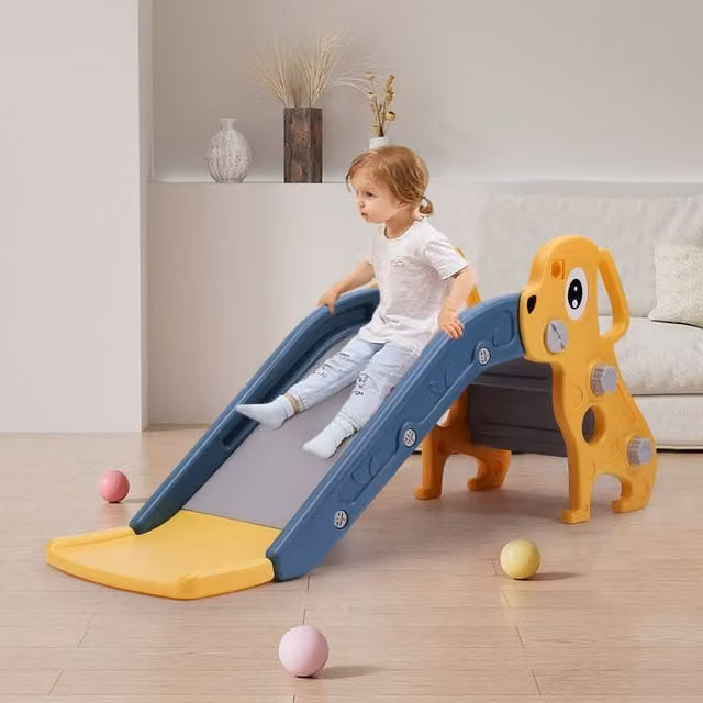 Livingandhome Kids Freestanding Puppy Indoor Toddler Slide in Yellow