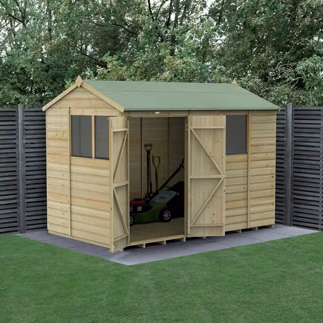 Beckwood Reverse Apex Wood Shed in Green or Brown W/D/H: 304.8 x 182.88 x 304.8 cm