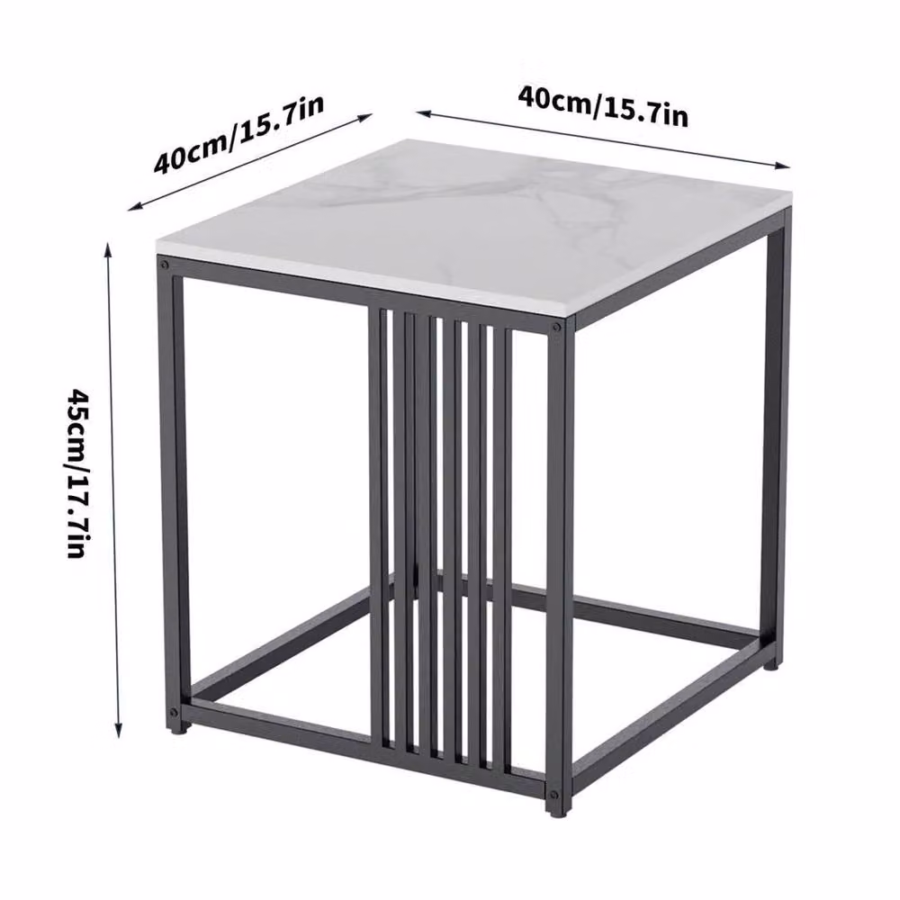 KORVIXA Modern Marble Stone Side Table with White Top and Black Frame, W/D/H: 100 x 100 x 30 cm – 2