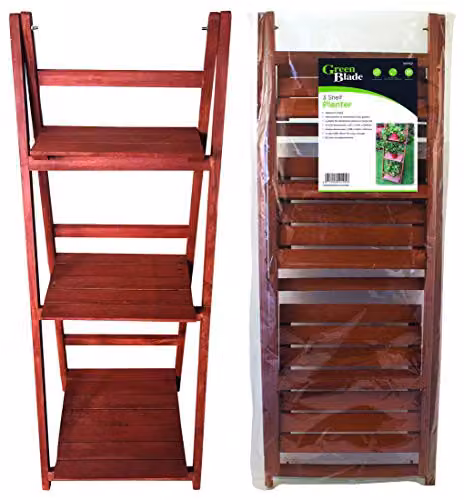 Samuel Alexander 3 Tier Wooden Garden Planter Shelf Display for Plants and Herbs, Brown – 2