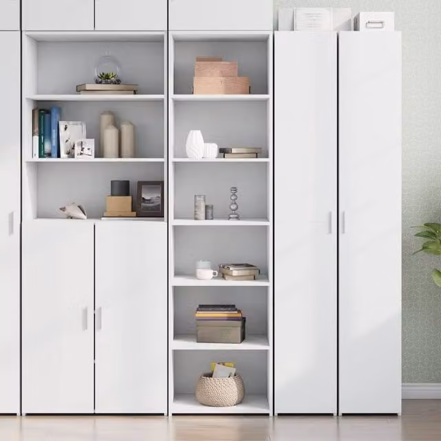Berkfield Home Modern White Highboard with Hinged Doors and Open Shelves, W/D/H: 50 x 41 x 185 cm
