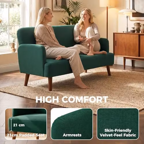 HOMCOM 2 Seater Upholstered Fabric Sofa in Green with Rubberwood Legs – 4