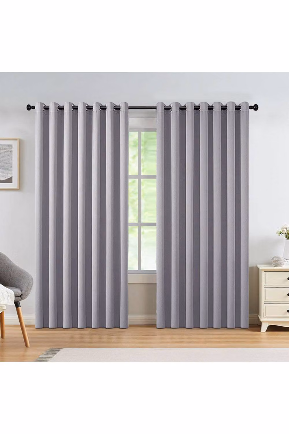 H&O Direct Grey Polyester Blackout Eyelet Curtains, Pair, W: 229 cm, H: 229 cm – 2