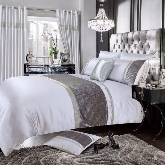 Intimates Silver Crushed Velvet Diamante Duvet Cover and Pillowcase Set, Single (90 x 190 cm)
