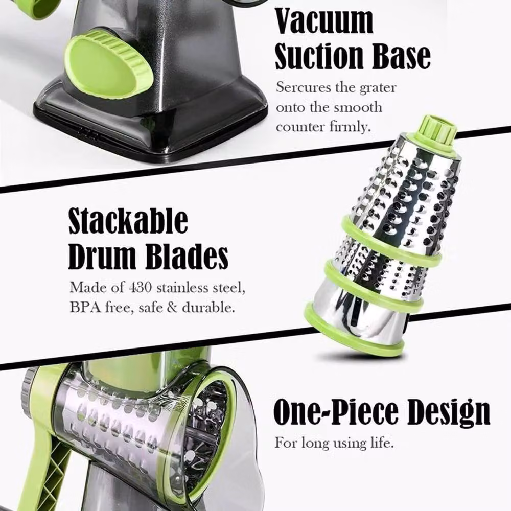 NESTLUNE 3 in 1 Rotary Vegetable Shredder and Round Cheese Grater with Multiple Blades, Green, W: 100 cm, D: 100 cm, H: 24 cm – 3