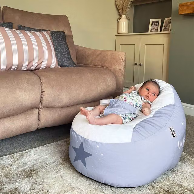 rucomfy Wish Upon a Star Gaga Baby Bean Bag Soft Newborn Seat in Pale Blue