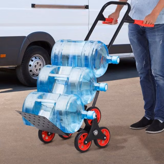 DURHAND 6-Wheel Foldable Steel Load Cart Trolley in Black and Red – 1