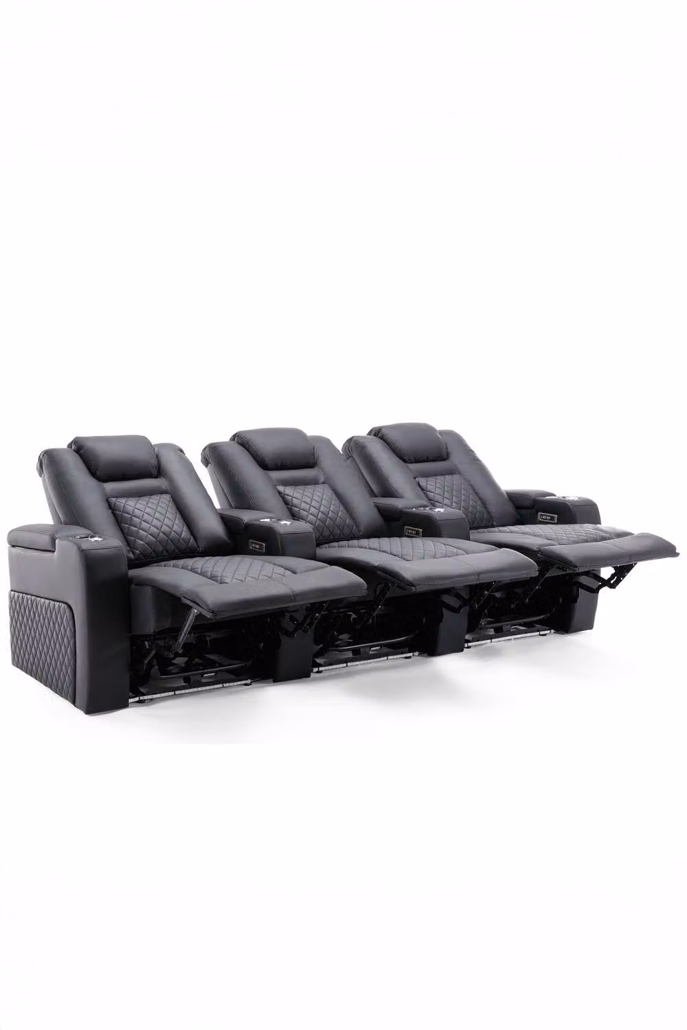 More4Homes Broadway 3 Seater Cinema Electric Recliner Chair in Black with USB Charging, LED Lighting and Cup Holders – 2