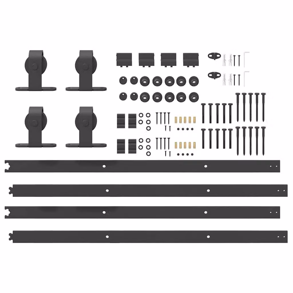 Berkfield Home Sliding Door Hardware Kit, Black Steel, 183 cm – 2