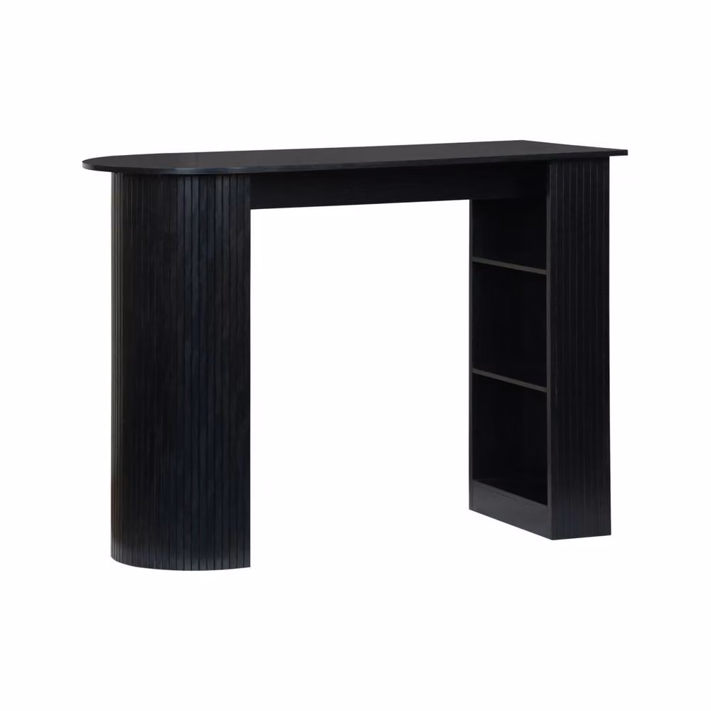 sweeek Modern Bar Table with Wooden Decor and Storage, Black, W: 100.0 cm, D: 55.0 cm, H: 76.0 cm – 2