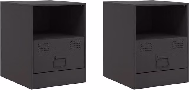 Berkfield Home Set of 2 Black Metal Bedside Cabinets, W/D/H: 34.5 x 39 x 44 cm