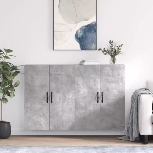 vidaXL Set of 2 Modern Wall Mounted Storage Cabinets in Concrete Grey Engineered Wood – 2