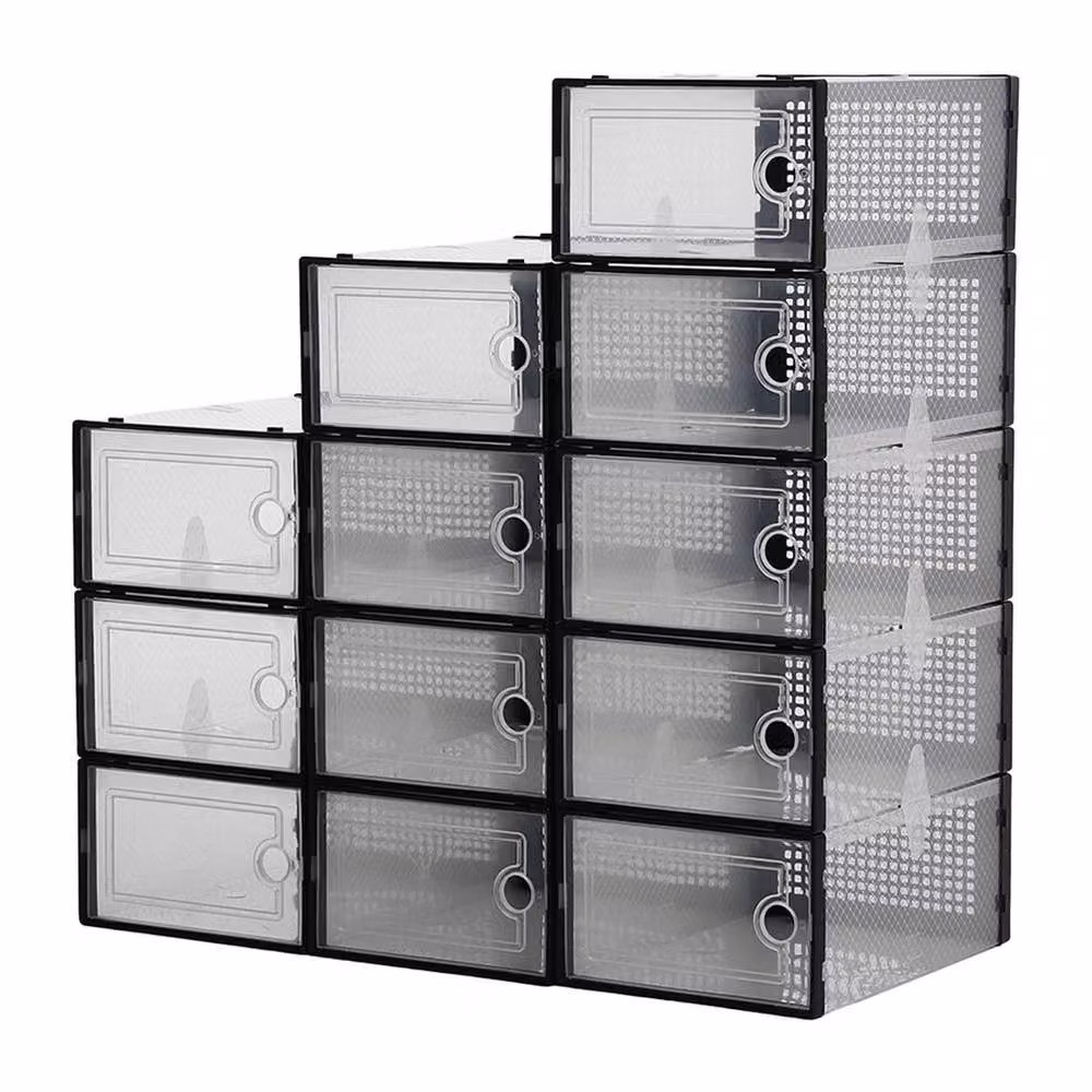 NESTLUNE 12 Pack Stackable and Foldable Durable Plastic Shoe Boxes in Transparent – 6