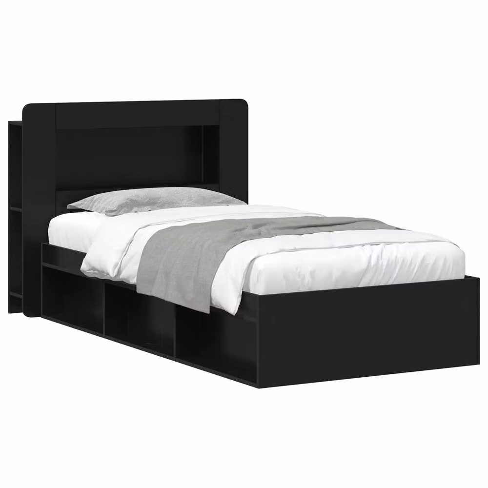 Berkfield Home Modern Bed Frame with Storage Drawers in Black, Engineered Wood, W/D/H: 100 x 200 x 35 cm – 1