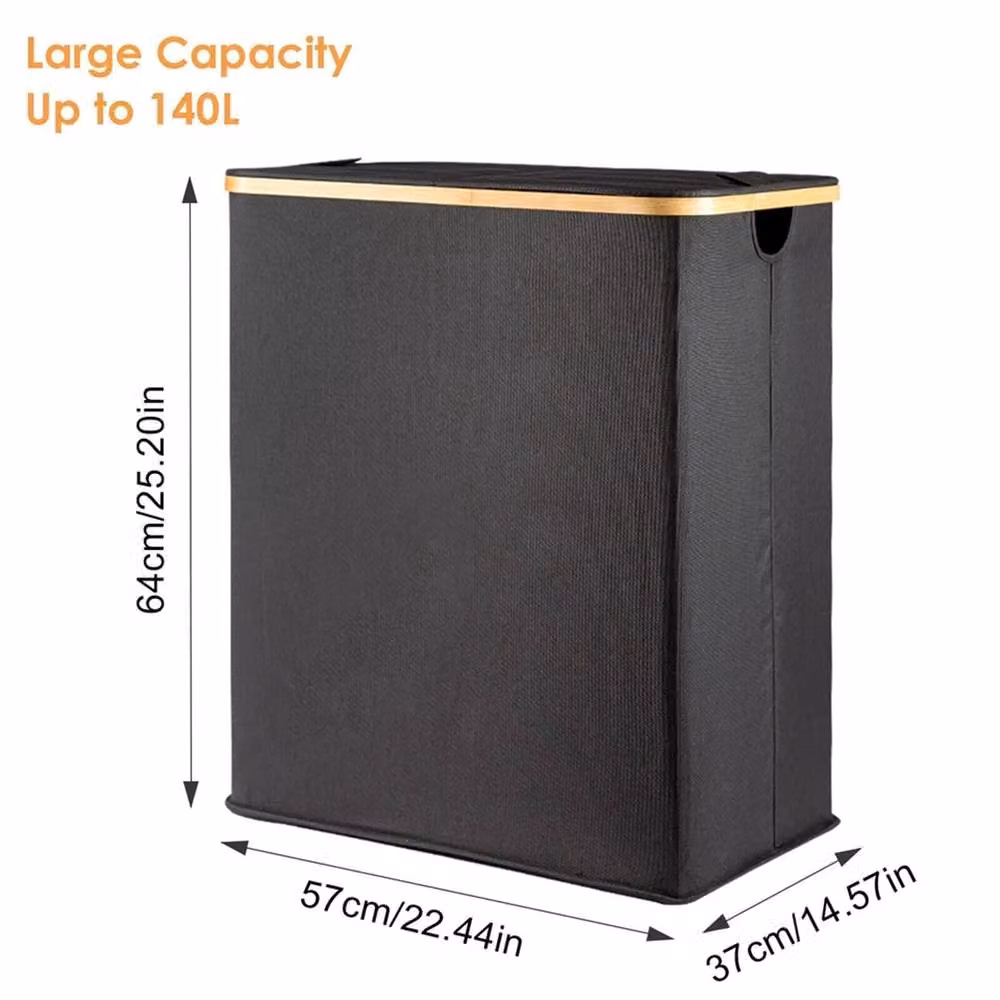 Nordara 140L Laundry Basket with Lid and 2 Removable Bags in Black – 2