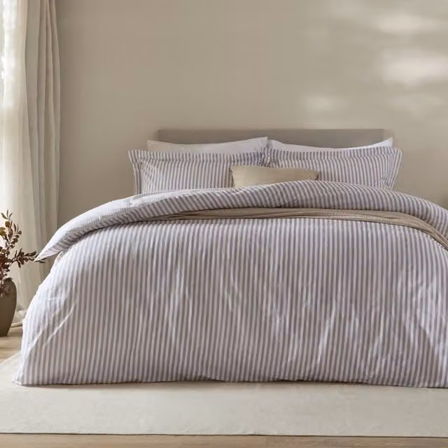 Yard Hebden Striped 100% Cotton Duvet Cover and Pillowcase Set, Mauve, W/D/H: 200 x 200 cm