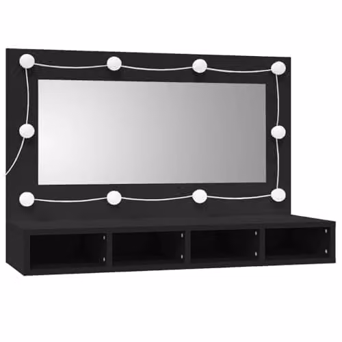 vidaXL Modern Black Mirror Cabinet with LED Lighting, W/D/H: 90 x 31.5 x 62 cm – 1