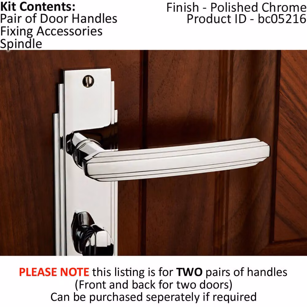 Loops 2x Pair Line Detailed Bathroom Backplate Handles in Polished Chrome, 205 x 45 mm – 2