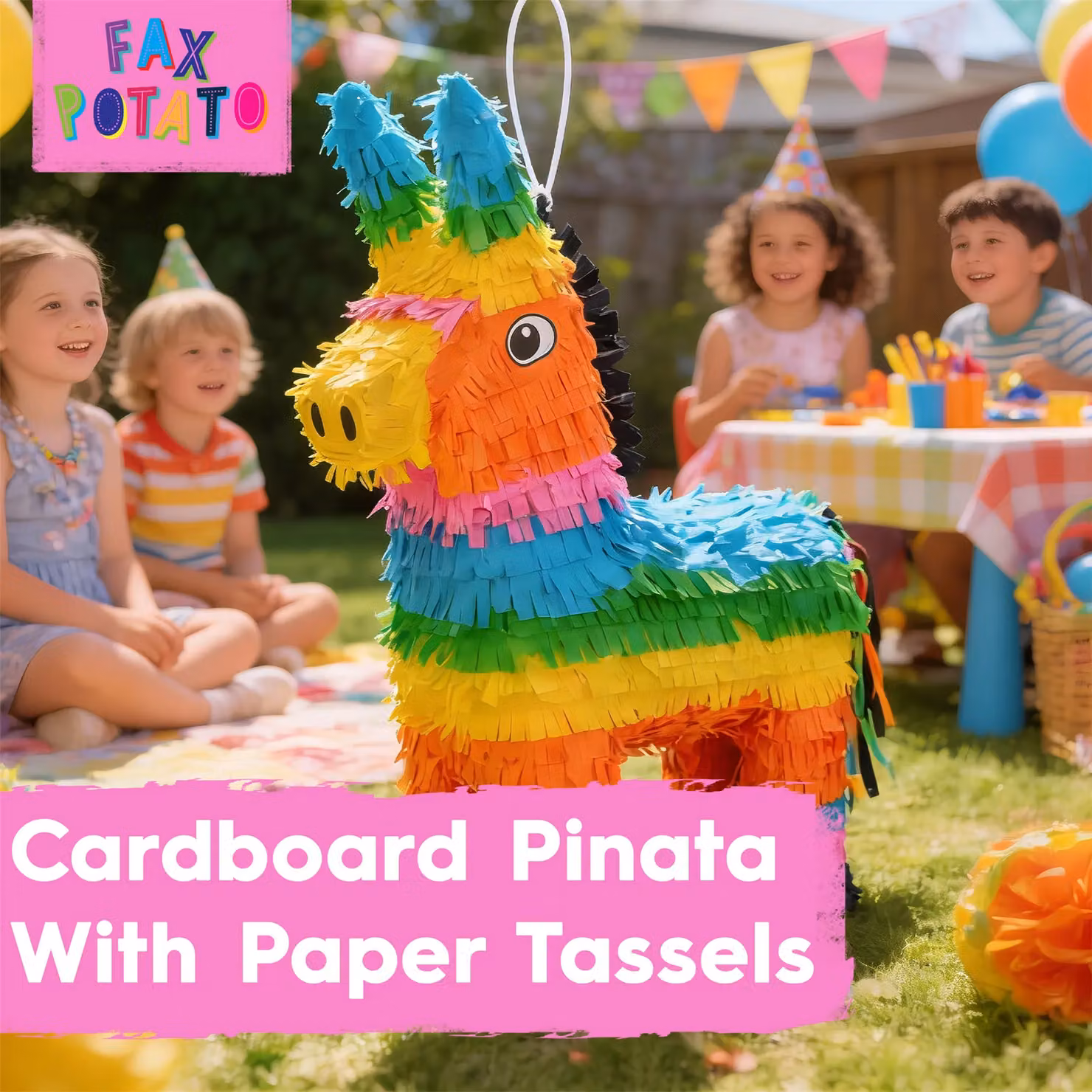 Fax Potato Multicolour Striped Donkey Cardboard Pinata – 2