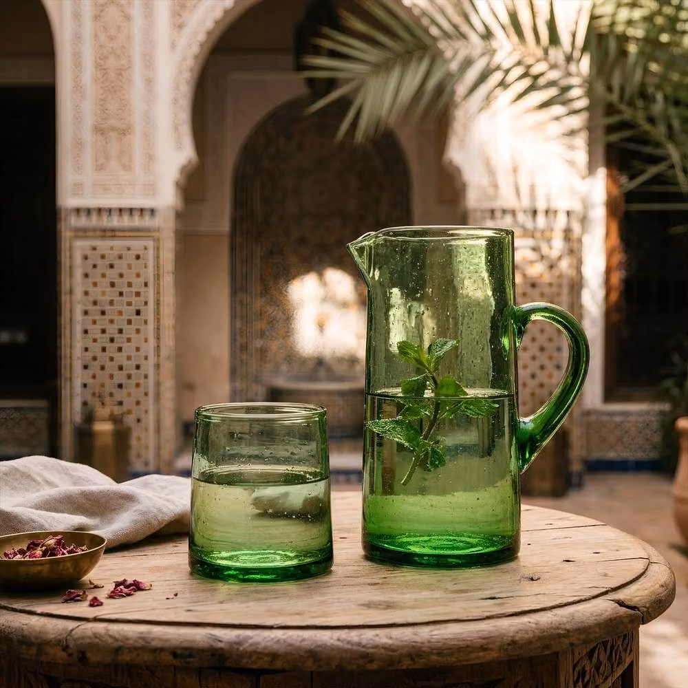 Nicola Spring Jebel Green Recycled Glass Jug, 1 l – 7