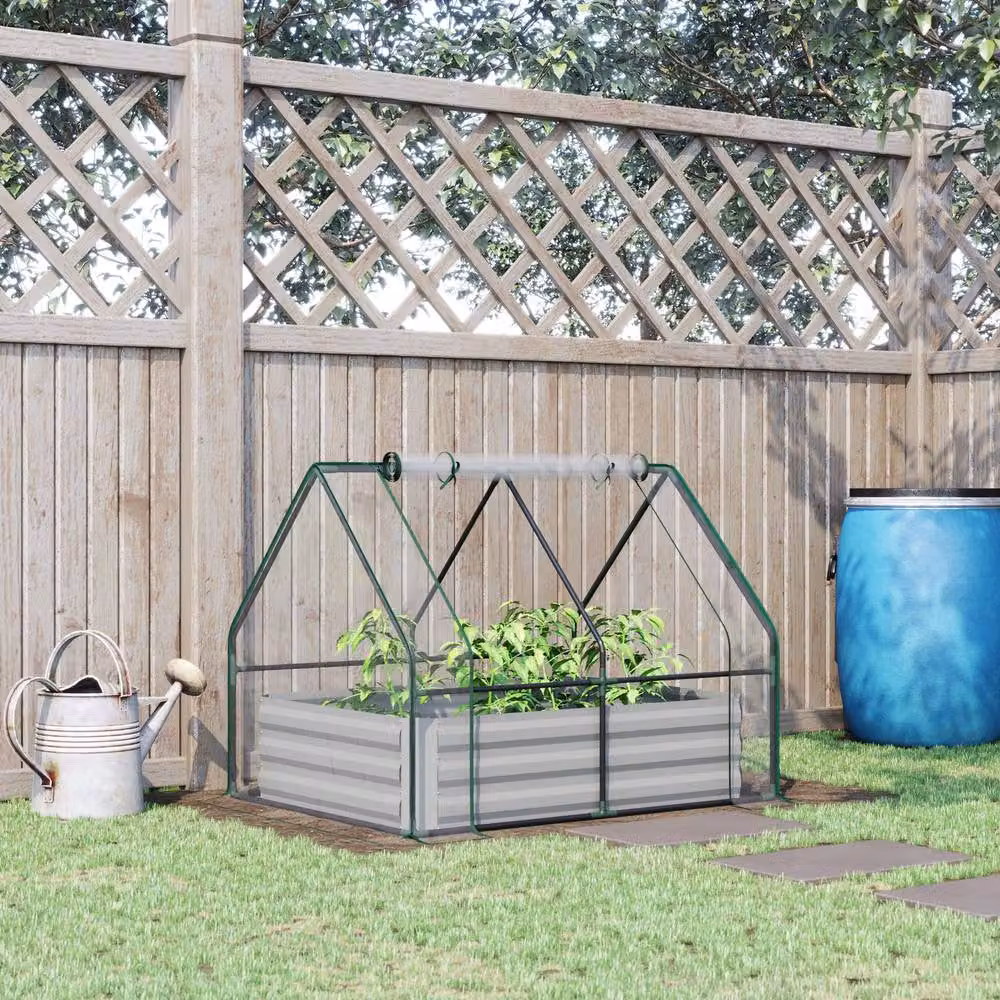 STILVORA Raised Garden Bed with Greenhouse Cover, Grey, W: 127 cm, D: 95 cm – 2