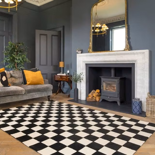 Kukoon Black and White Checkerboard Wool Area Rug, W: 120 cm, L: 170 cm – 1