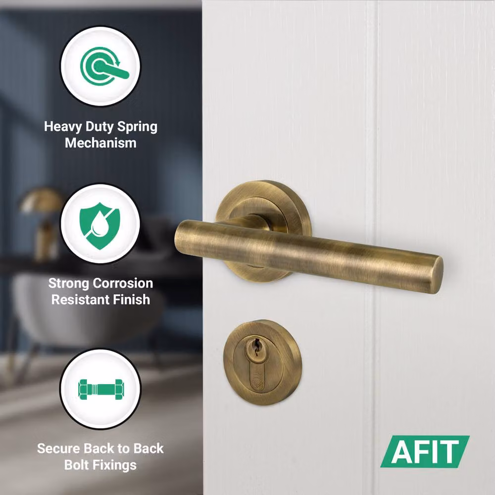 AFIT Antique Brass Euro Cylinder Door Handle Lock and Hinges Complete Set in Bronze, 150 x 150 mm – 3
