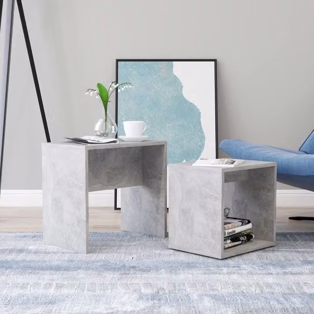 Berkfield Home Concrete Grey Coffee Table Set in Engineered Wood, W: 48 cm, D: 30 cm, H: 45 cm – 1