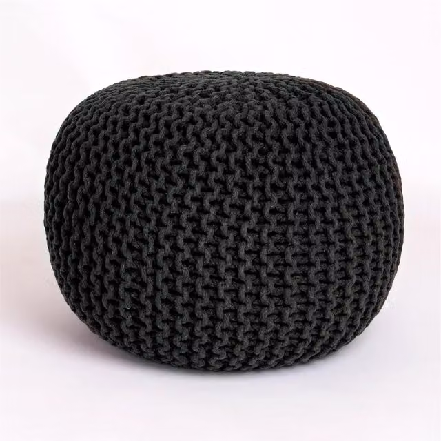 Roseley Black Knitted Round Cylindrical Pouffe